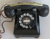 Vintage 1930s Western Electric Telephone, Black Bell Model 302 Base- F1 Handset, Antique Art Deco Rotary Desk Phone,WORKS, but does NOT Ring