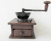 Antique Coffee Mill, Vintage Crank Handle Grinder, Manual Open Bowl Cast Iron Dovetail Mill, Rustic Primitive Farmhouse Decor