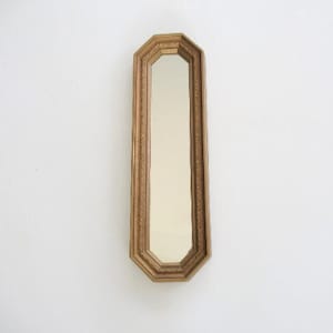 Vintage Long Ornate Gold Hanging Mirror, 1980s Homco Rectangular, Faux Wood Carved Wall Decor, Hard Plastic Resin,  17.5"x5"