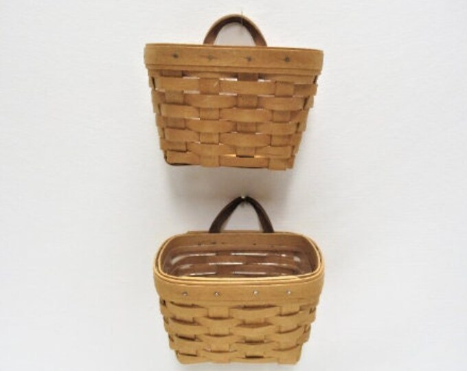 2 Vintage Longaberger Hanging Baskets, 1995 Small Handwoven Wall
