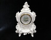 Vintage Narco Clock, West German Wind Up Clock Lusterware Ceramic, Footed Ornate Germany Shelf Mantle Clock, has tiny chip Working 11 quot tall