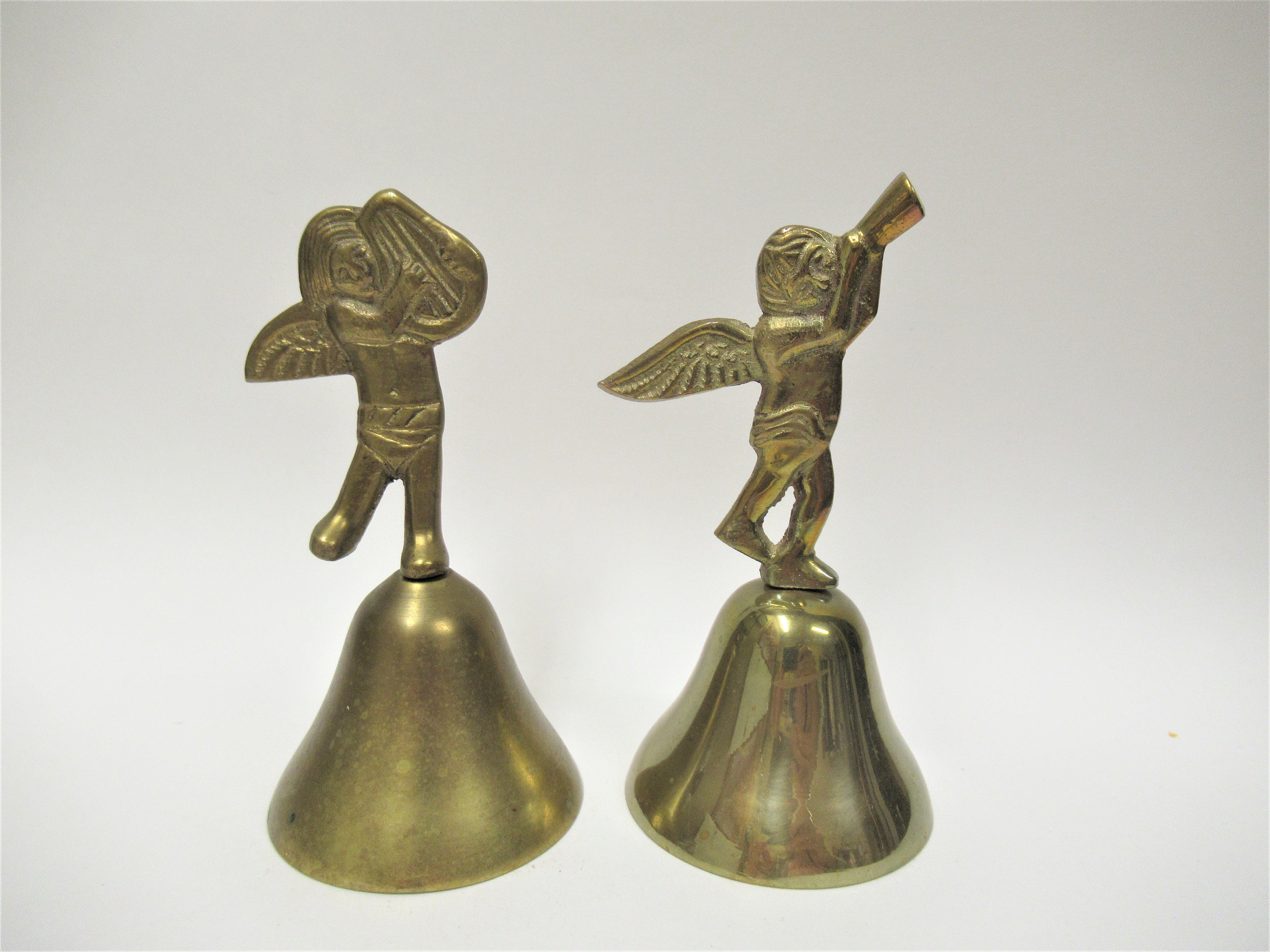 Vintage Pair Brass Angel Bells Winged Cherubs Blowing Horn & Etsy