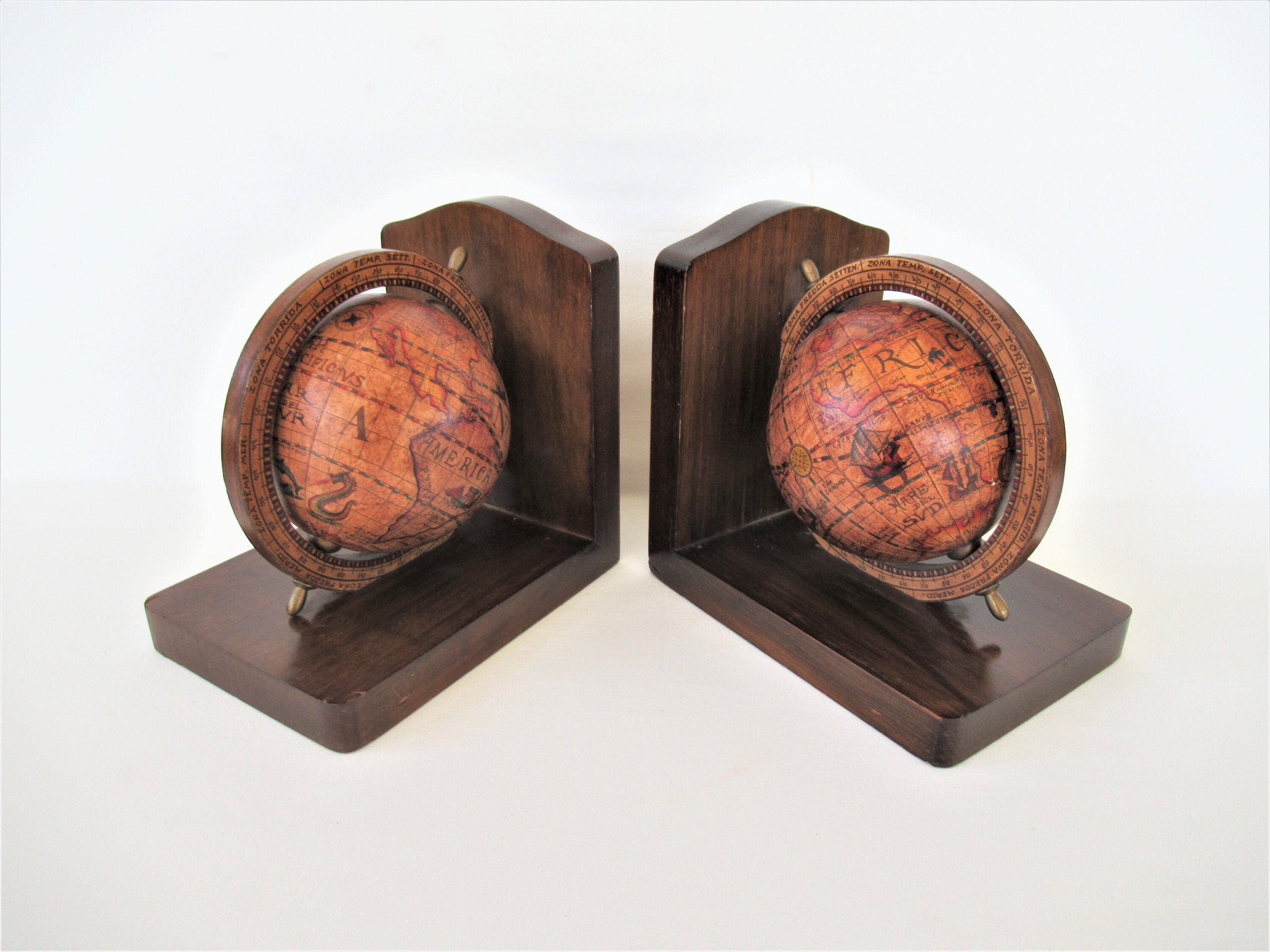 Home Furniture Diy Bookends New Vintage Wooden Bookends World Map Globe Bookstand Art Deco Pair Of 2 Mtmstudioclub Com