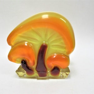 Vintage Lucite Resin Mushroom Napkin Holder, Dated 1969 Acrylic Yellow & Orange Wondermold-Like Letter Holder, McM Kitchen Décor 5.25&quot; tall