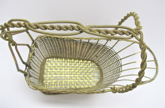 Vintage Woven BRASS Wine Bottle Basket, Twisted M… - image 7