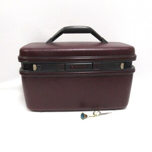 Vintage Burgundy Samsonite Train Case, 1980s System 4 Vanity Makeup Luggage, Maroon Travel Carry On  w/Mirror, Tray & Key