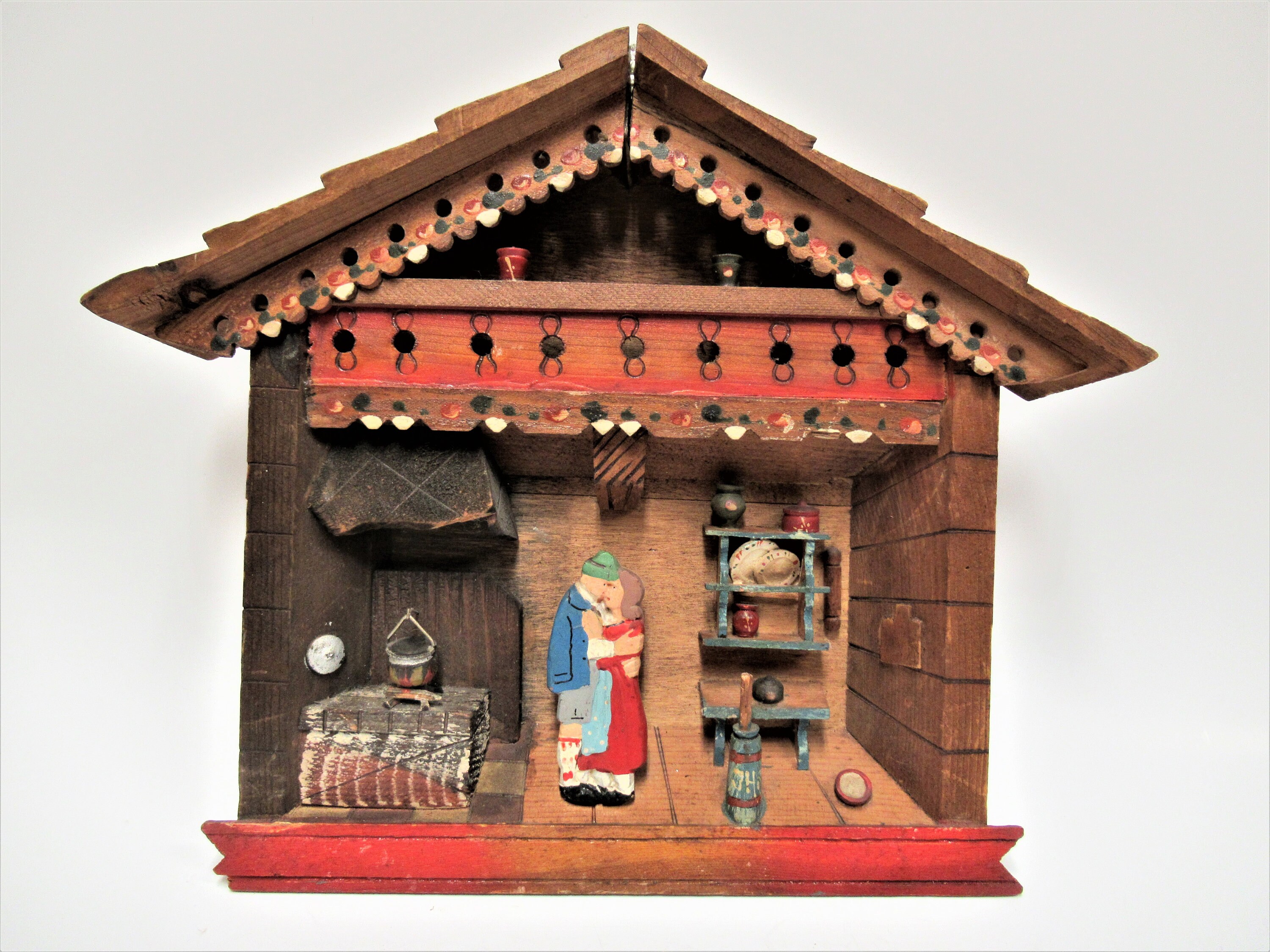Vintage Wood Diorama Embracing Couple In Swiss Chalet Etsy