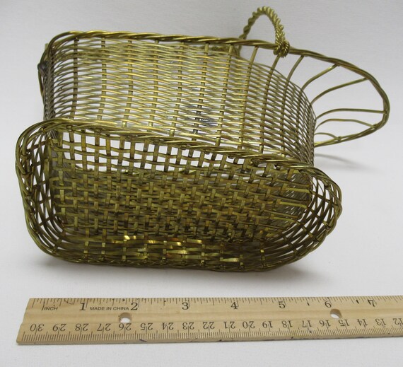 Vintage Woven BRASS Wine Bottle Basket, Twisted M… - image 6