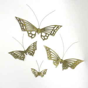 Vintage set of 4 Enesco Brass Hanging Butterflies, Thick Solid Brass w/Cutouts, 1970s Taiwan Butterfly Wall Art; 13&quot;, 11&quot;, 7&quot; and 4&quot; long