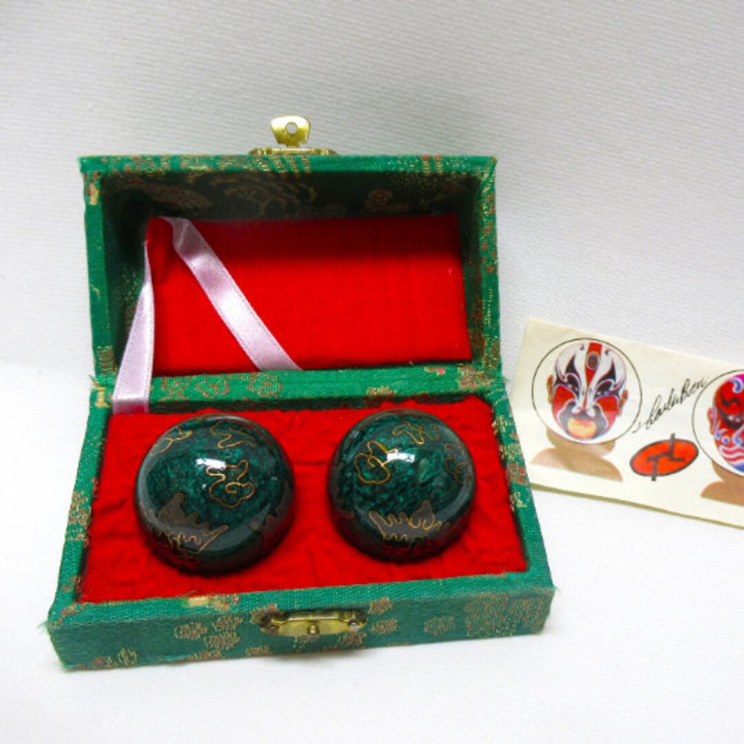 Vintage Chinese Health Exercise Ball Set in Silk Brocade Box