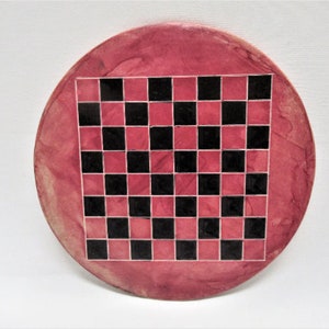 Vintage SMALL Red Round Stone Checker Board, Lightly Carved Painted ...