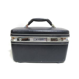 Vintage Navy Samsonite Train Case, 1990s Profile II Vanity Makeup Luggage, Blue Travel Carry On, Display, w/Mirror, & Key
