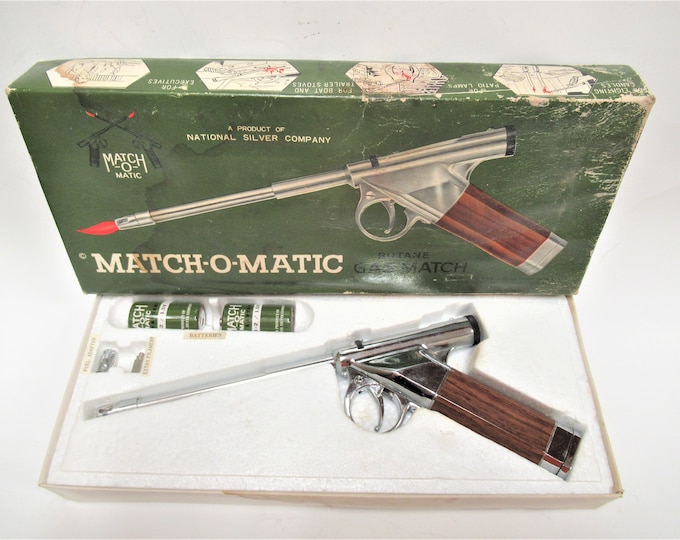 Vintage Gun Match o Matic Gas Match Lighter, 1970s National Silver Co