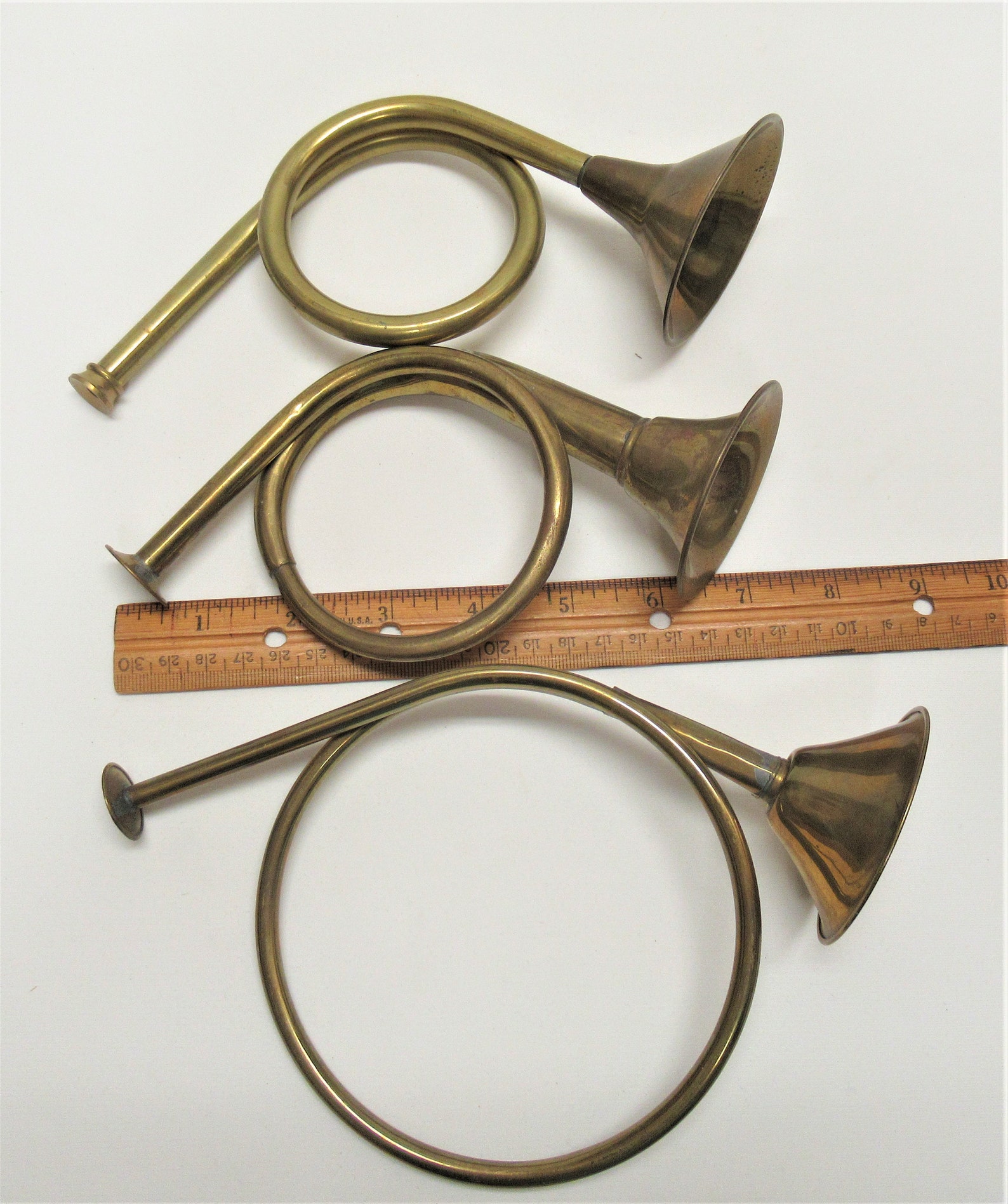3 Vintage Brass Horns Solid Brass Bugles Made India Musical Etsy