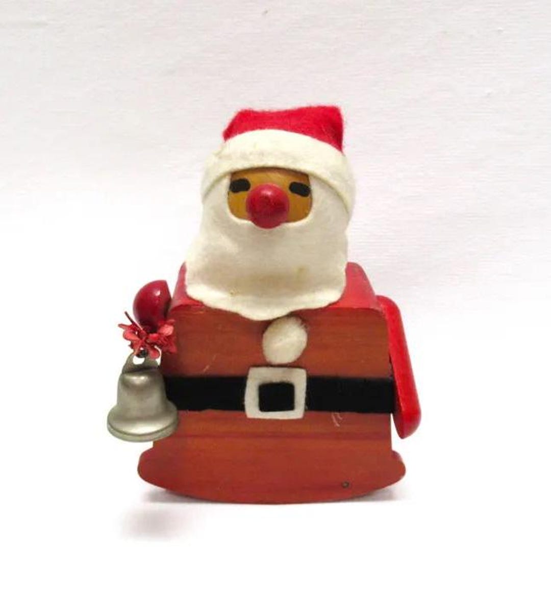 Bell Ringing Box Vintage Schmid Wooden Santa Ringing Bell, Japan Music Box Plays
