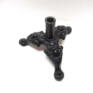 Vintage Cast Iron Flag Pole Stand Painted Black, Antique Ornate Tripod Holder, HEAVY Clawfoot Base 6.5&quot; tall