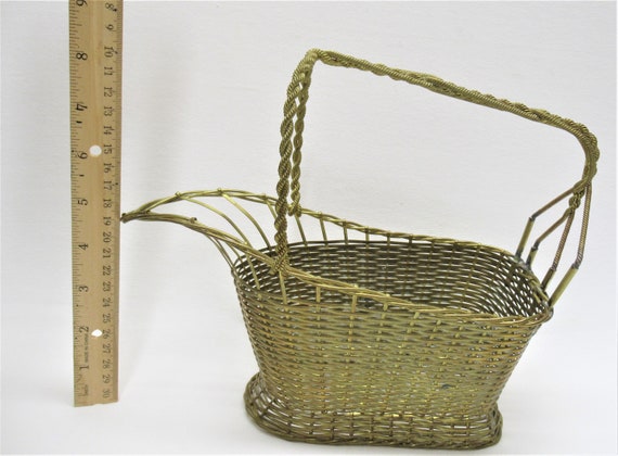 Vintage Woven BRASS Wine Bottle Basket, Twisted M… - image 3