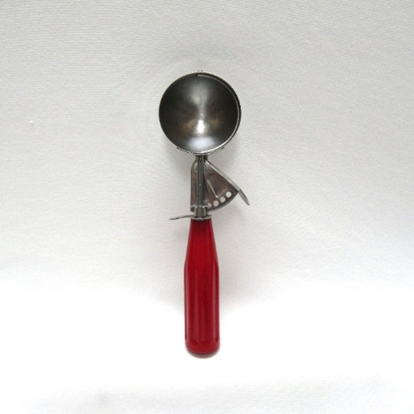 Vintage Red Handle Maid of Honor Scoop, 1950s Ice Cream Dipper, Heavy Duty Disher Style Stainless, Made USA, 8" long