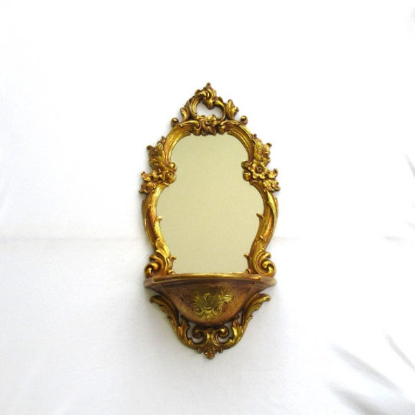 Vintage Ornate SHINY Gold Mirror Shelf, 1970 Syroco DART 2327, Homco Florentine Resin Hollywood Regency French Country, 22x10x5