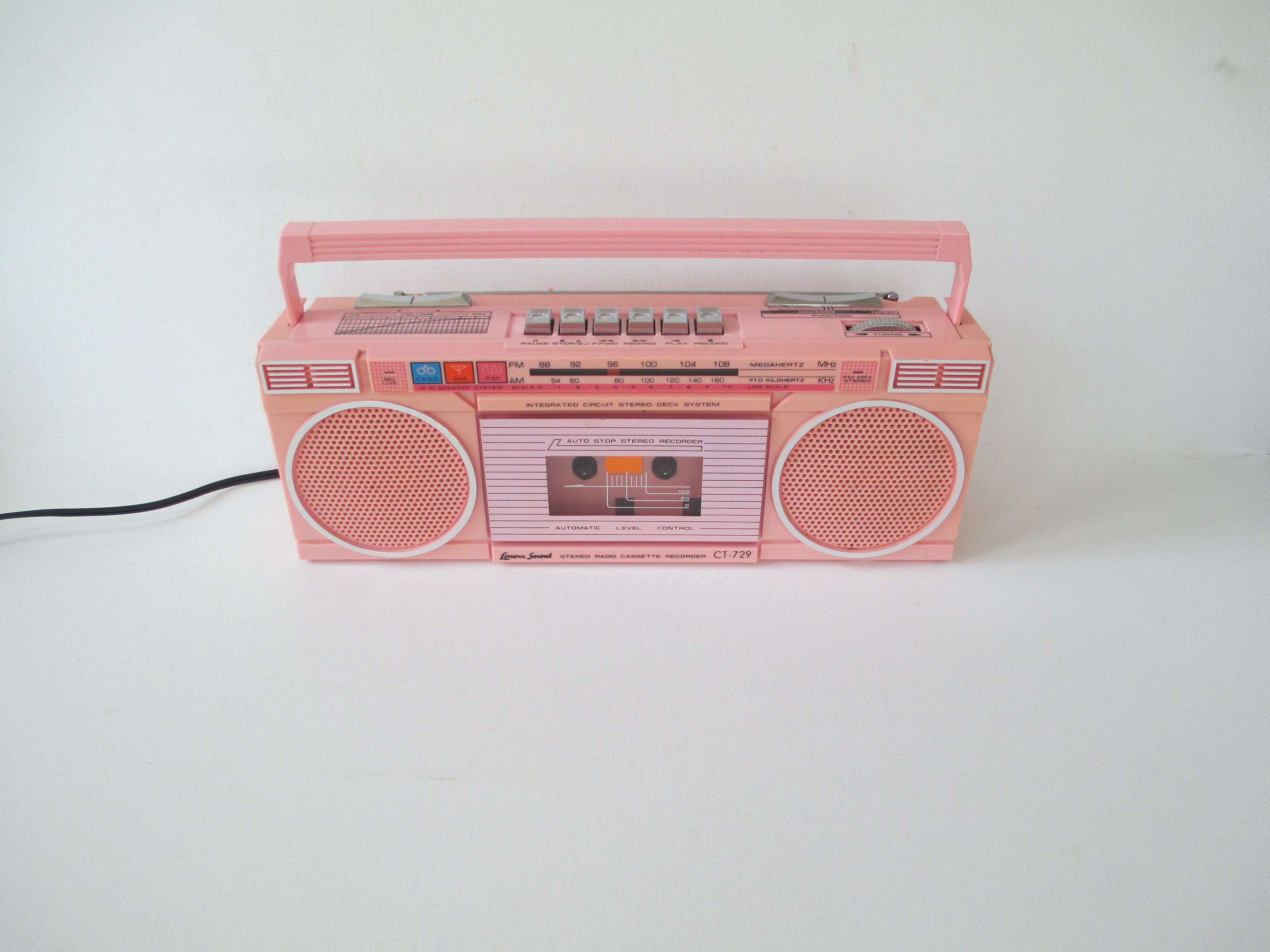 Vintage Pink Lenoxx Sound Stereo Radio Cassette Recorder, CT 729