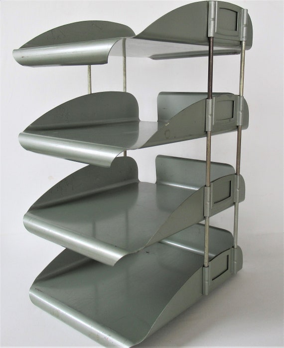 Vintage 4 Tier Steel Desk Trays 1950s Office In Out Box Moss Vintage 4 Tier Steel Desk Trays 1950s