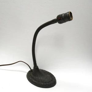 Vintage Gooseneck Desk Lamp, Metallic Bronze Color Ornate Cast Iron Art Deco Base, Metal Industrial Light, Adjustable Height 17&quot;...NO Shade