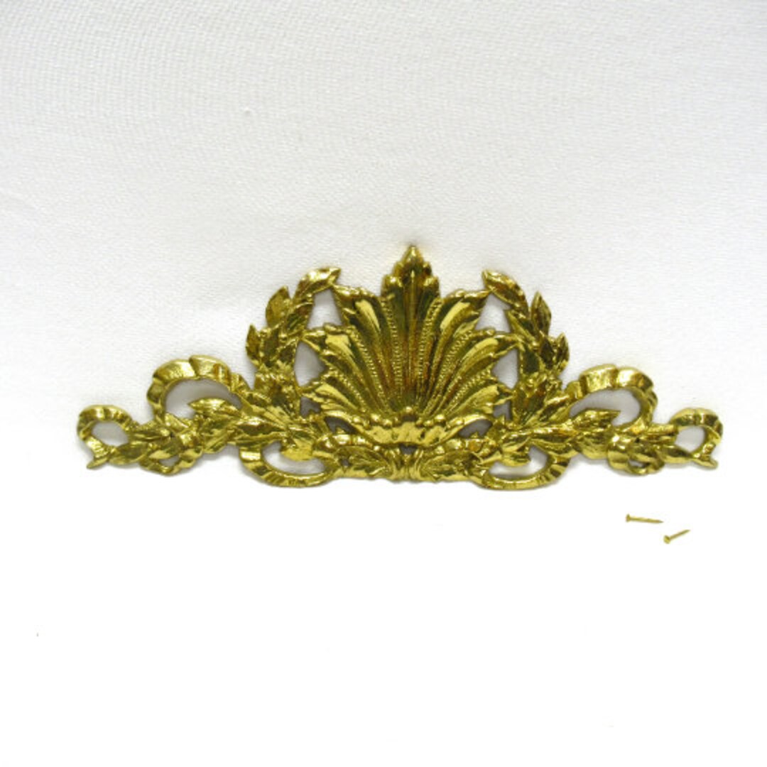 Vintage SOLID Brass Bow & Plumes Picture or Doorway Topper, Escutcheon ...