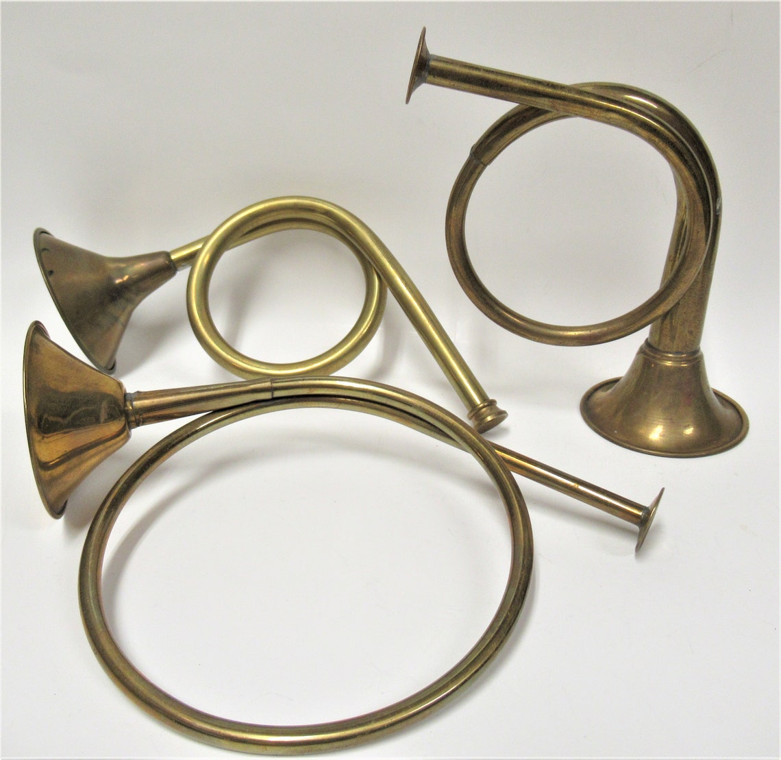 3 Vintage Brass Horns Solid Brass Bugles Made India Musical Etsy