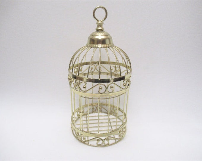 Vintage Metal Bird Cage, Gold Tone Decorative Hanging or Tabletop, Birdcage Garden Décor, Plant