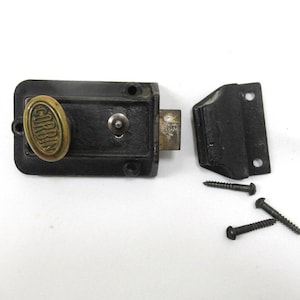 Antique 2pc Corbin Dead Bolt Door Lock, Solid Brass and Cast Metal Surface Mount Deadbolt with Strike Bracket and 3 Orig Screws