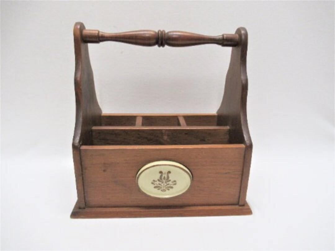 Vintage Pfaltzgraff Village Flatware Caddy Dark Wood With Etsy