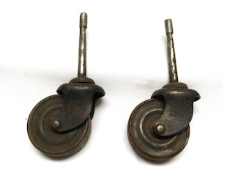 2 Antique Metal Wheels "Universal 8 1/2 " for Furniture, Vintage Replacement Casters, Salvaged Hardware for DIY Restoration, 2" diameter