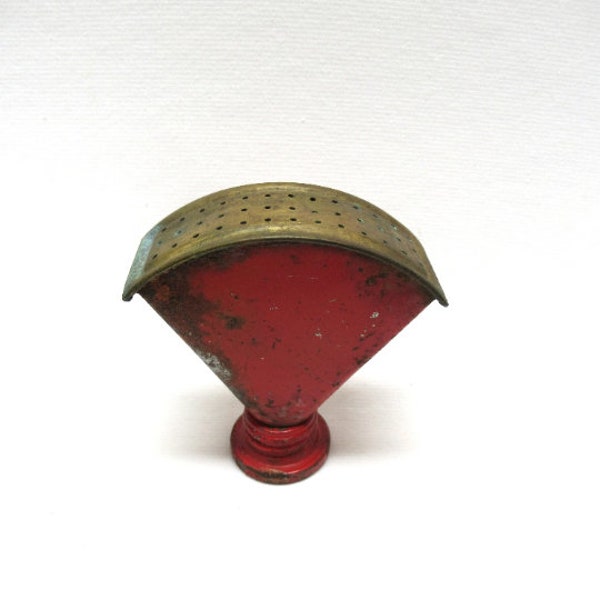 Vintage Brass & Red Metal Water Can Nozzle, Brass Topped Sprinkler Head, Fan Style Shower, Primitive  Garden Collectible