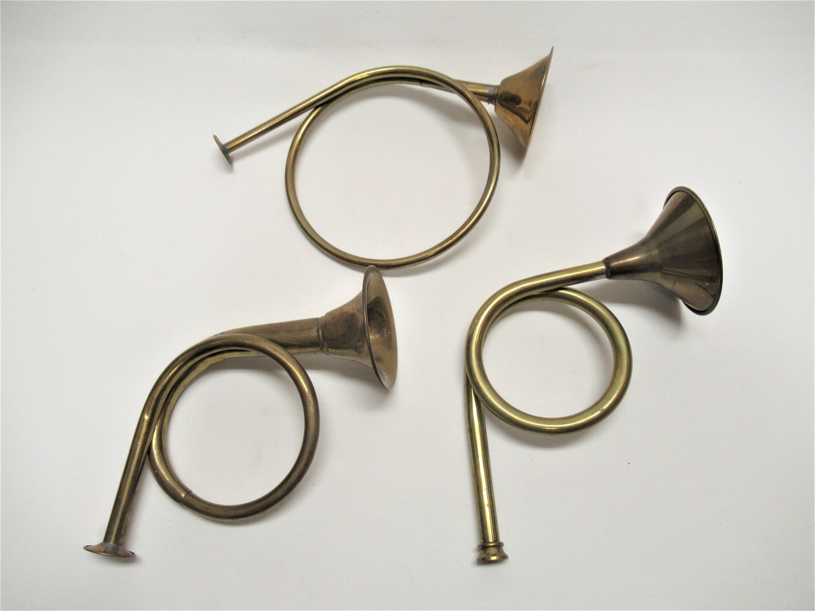 3 Vintage Brass Horns Solid Brass Bugles Made India Musical Etsy