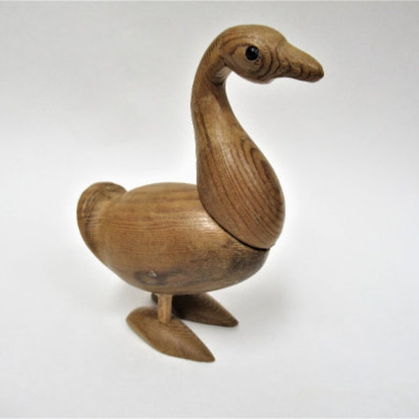 Vintage Standing Wooden Goose, SMALL Danish Modern? Wood Figurine Marked 1982,  4.5" tall