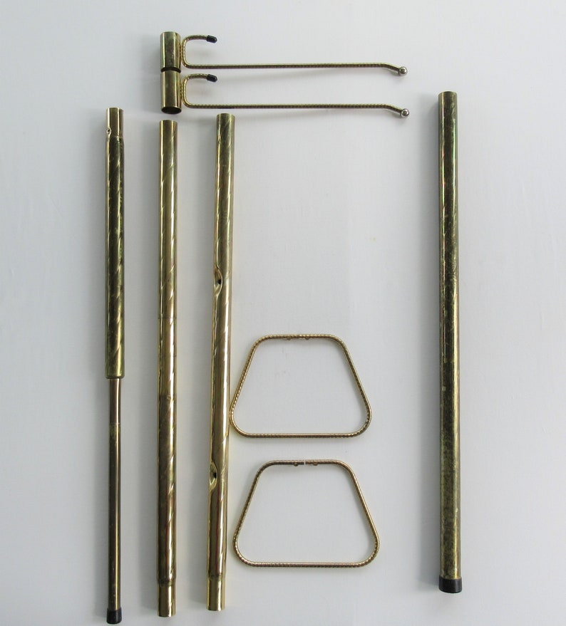 Vintage Tension Pole Towel Rack Spring Loaded Mid Century Floor to Ceiling Holders for 8/' Ceilings 1960s Gold Tone Metal Rings and Rods