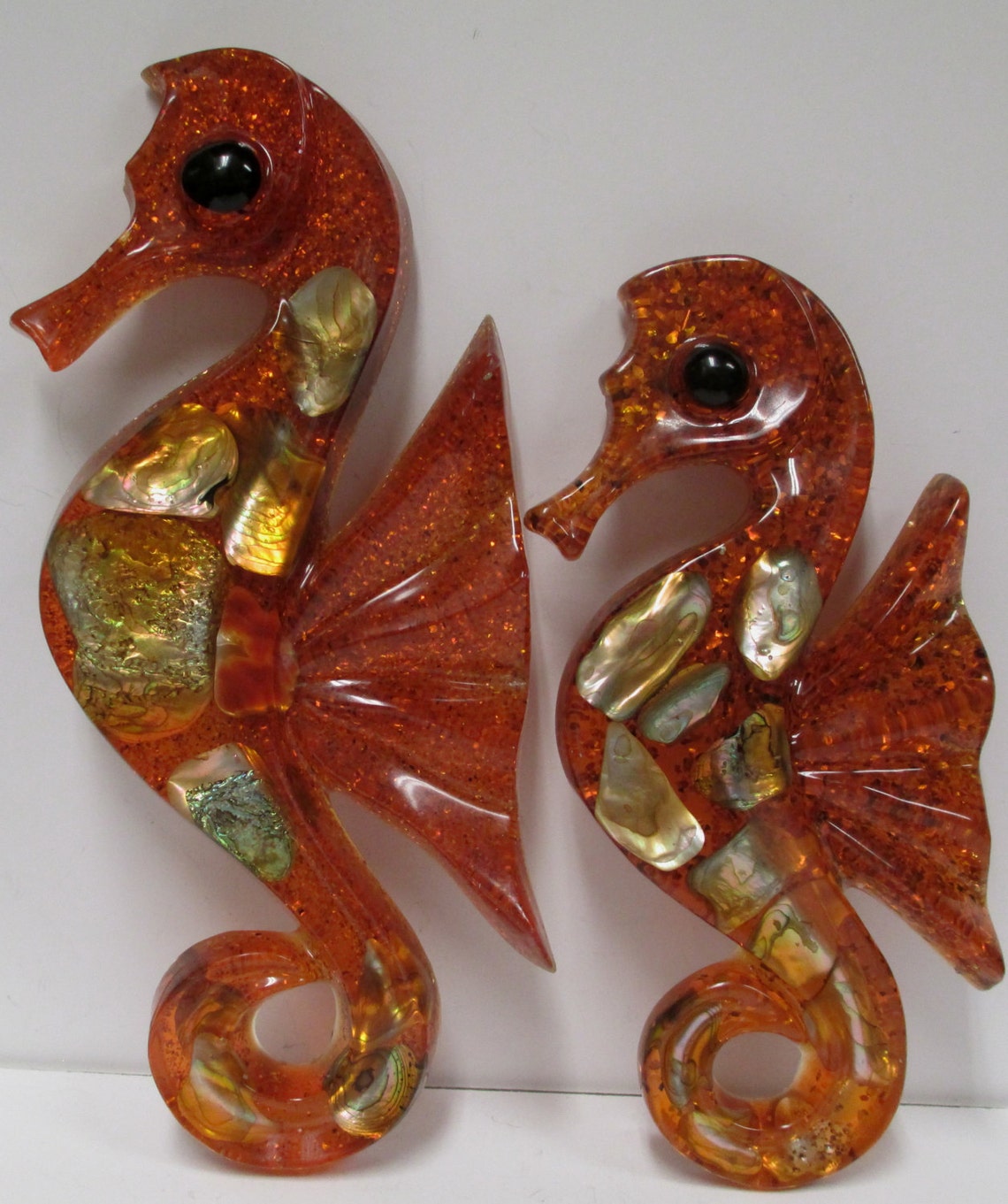 Vintage Lucite Seahorse Pair Glitter Abalone Wall Décor Etsy