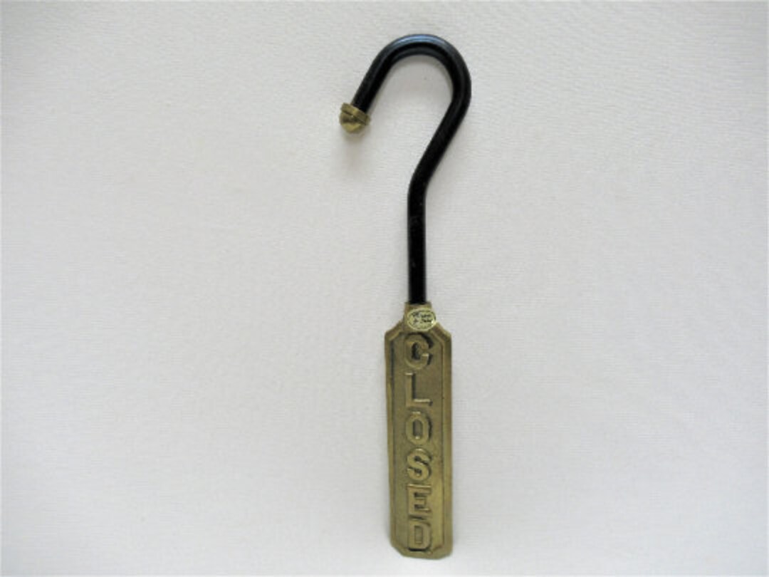 Vintage Andrea Sadak Damper Open / Closed Sign, Solid Brass & Black Metal Hanging Hook Fireplace