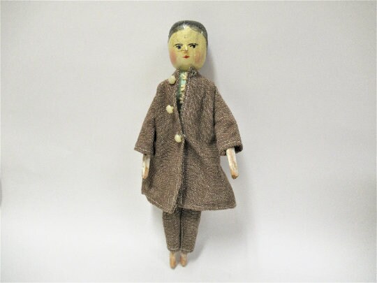 Vintage Grodnertal Peg Wood Doll, Antique Wooden Jointed Primitive
