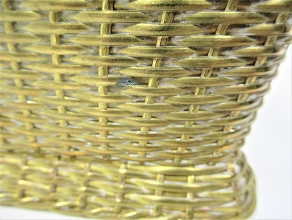 Vintage Woven BRASS Wine Bottle Basket, Twisted M… - image 8