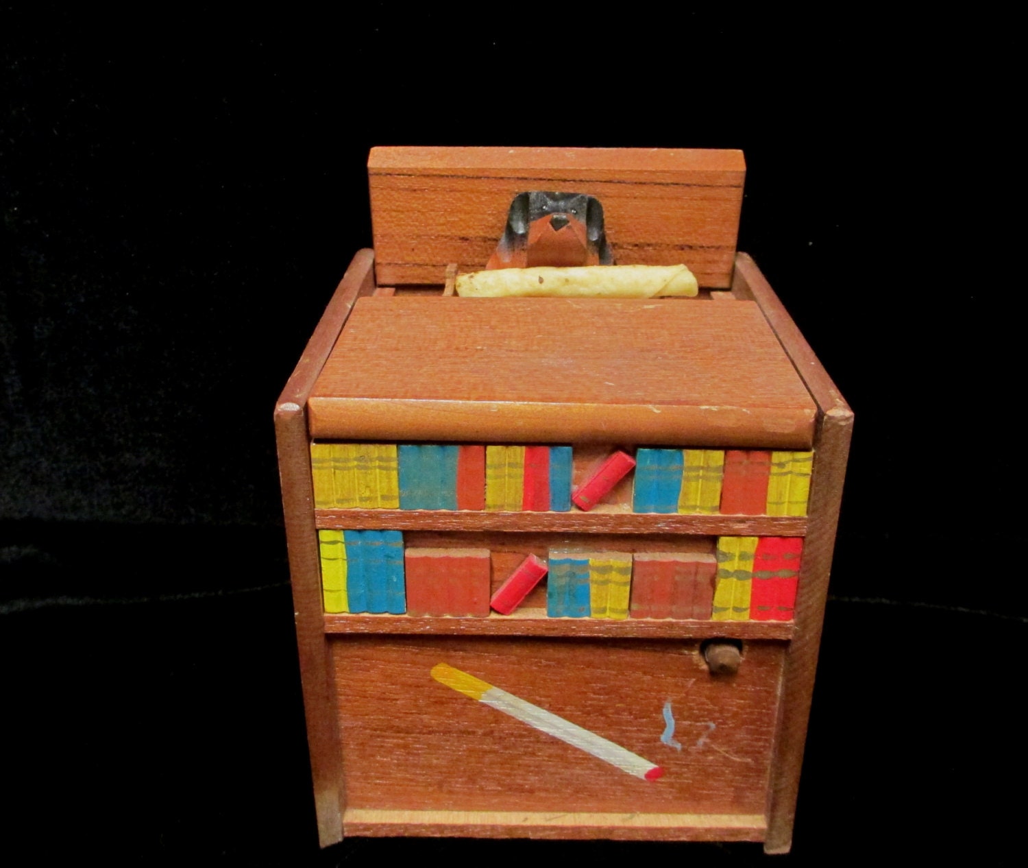 music box cigarette dispenser with dog Wooden Motion Dog Cigarette Dispenser Animated Wind up Music Box Mechanical  Smoke Gets in Your Eyes