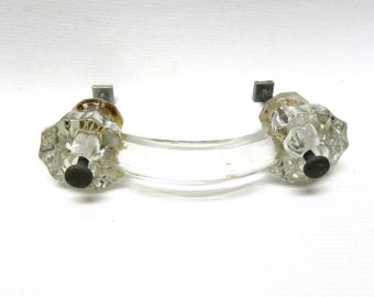 CHOICE of 1: Vintage Glass Drawer Pull, Mid Century Handle w/ Orig Hardware, Salvaged Furniture Replacement, NOT a  Reproduction, 4"