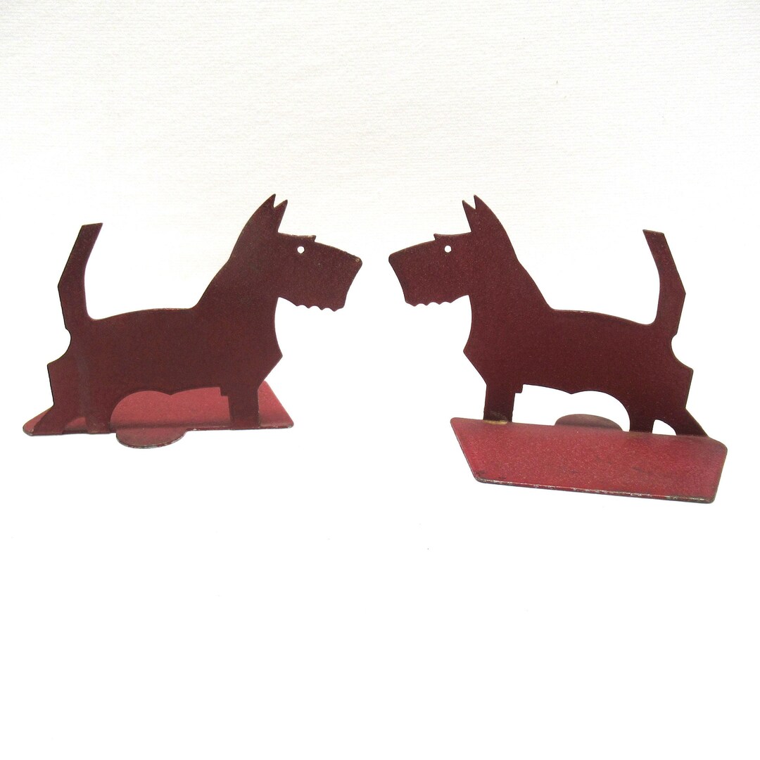 Vintage Scottie Dog Bookends Painted Red Textured Metal Etsy
