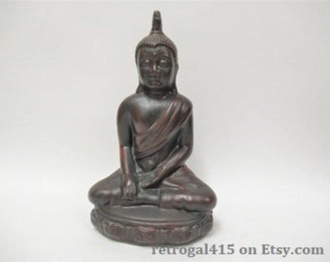 Vintage Ceramic Buddha Figurine, Oxblood Maroon Painted Meditation