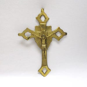 Vintage Solid Brass Hanging Crucifix, Ornate Wall Cross with Jesus Made in India, &quot;INRI&quot; Religious Decor 10.5&quot; x 7.5&quot;...w/ Box