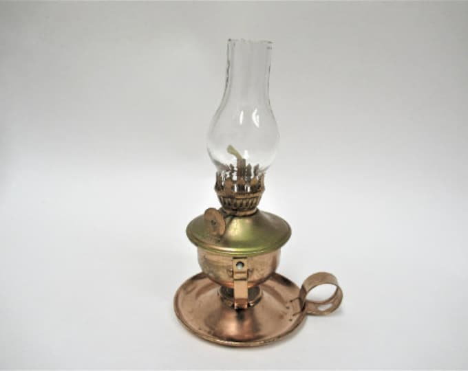 Vintage 5" Mini Copper Oil Lamp W/finger Hold, Miniature Made Hong Kong