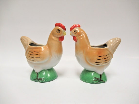 Magnetic Salt Pepper Shakers Ceramic Rooster And Hen 3 5 Tall