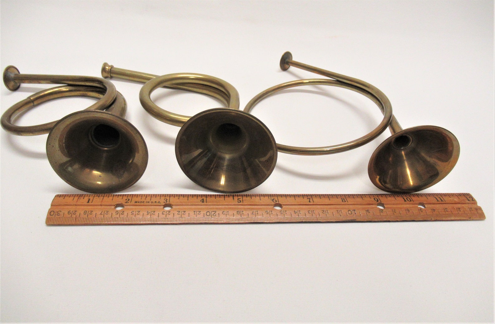 3 Vintage Brass Horns Solid Brass Bugles Made India Musical Etsy