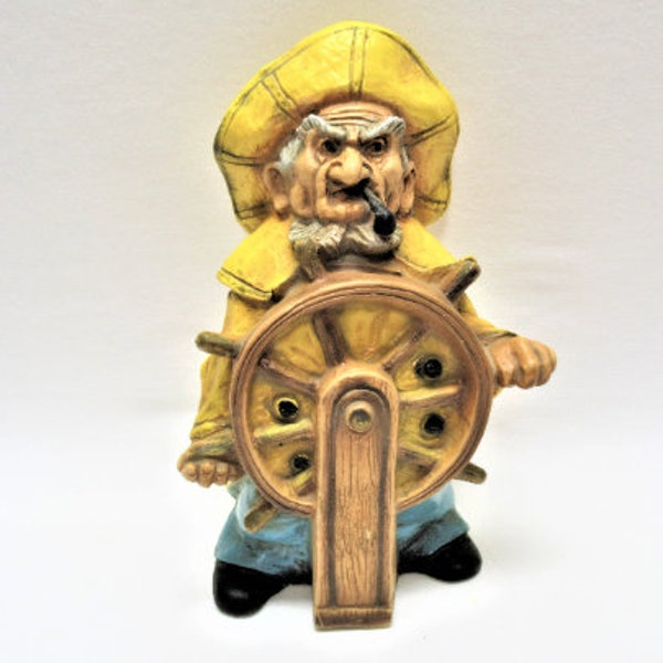 Vintage Chalk Sea Captain Figurine, 1976 Stern Faced Plaster Old Salty, Boatman Fisherman Nautical Sailor, Ceramic Fishing Statue, 9.5" tall