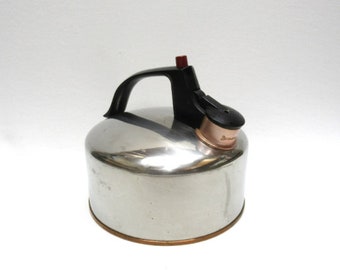 Vintage Duncan Hines Tea Kettle by Regal Ware, Copper Clad Bottom Tea Pot, Marked Made in USA, Whistler 7.5" diameter